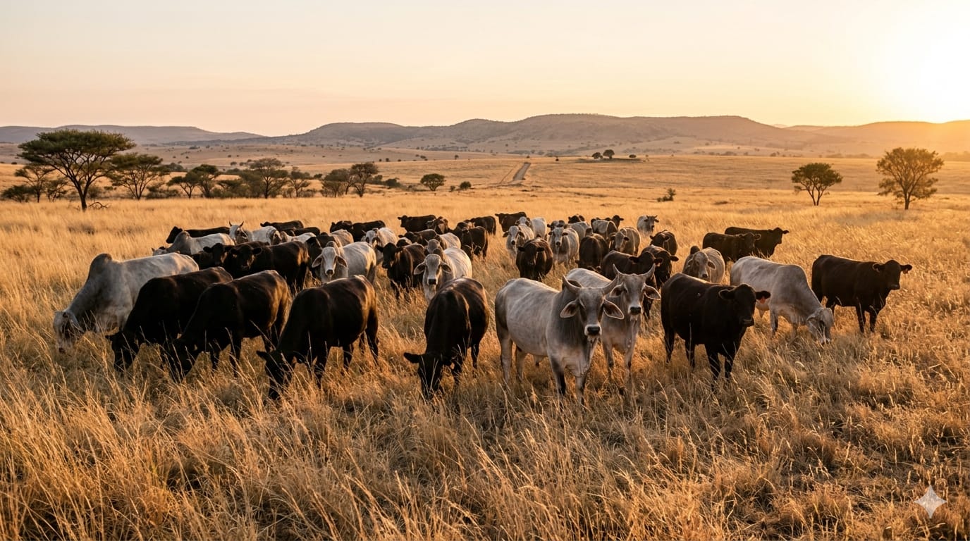 Cattle in hot, dry South African veld during summer mating