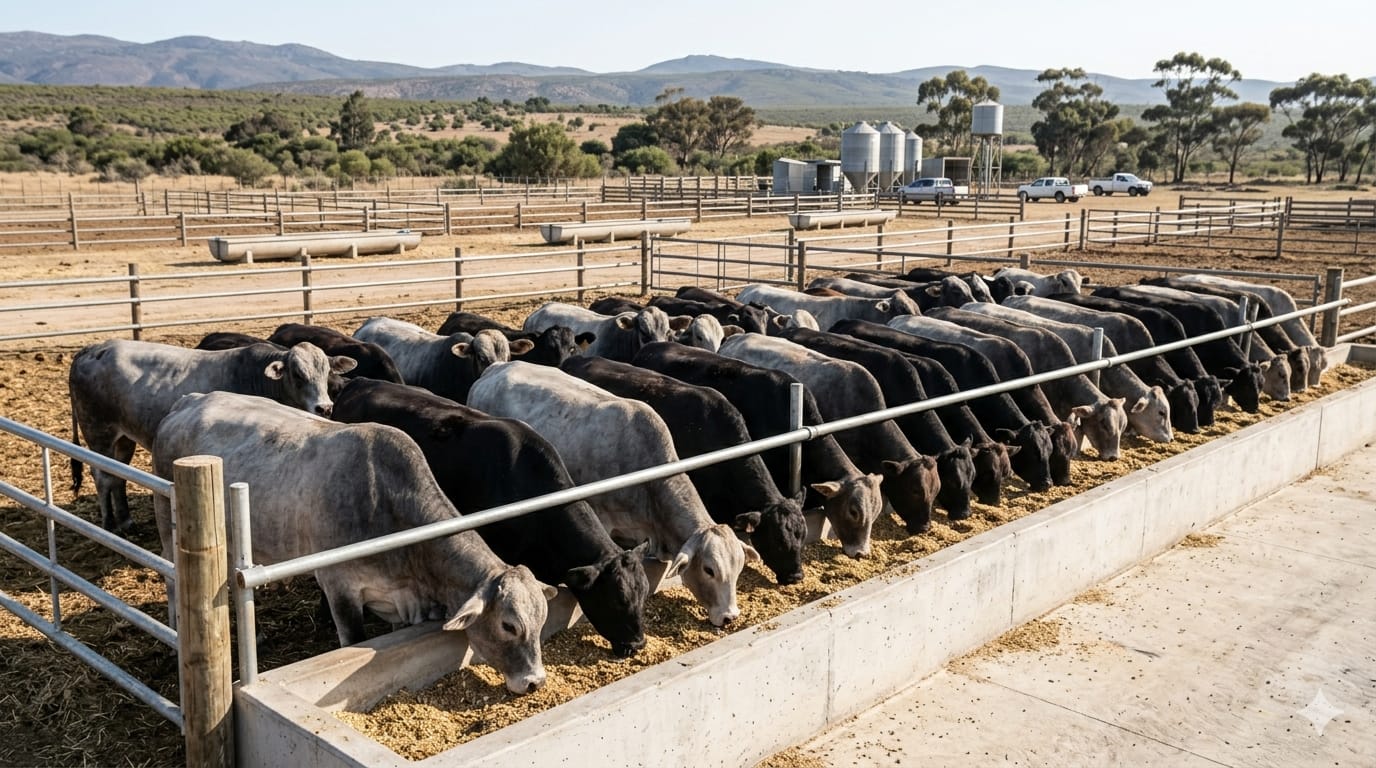 A bull at the feed bunk during a ration change